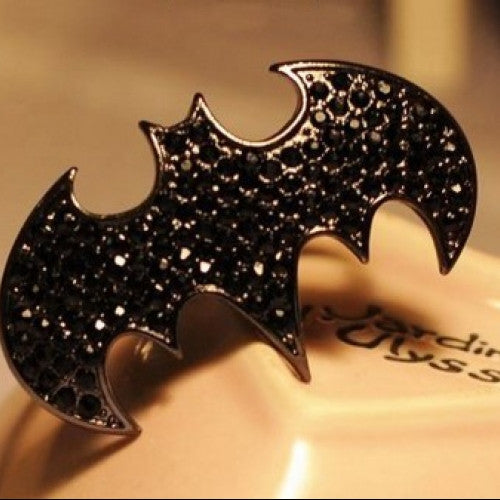 Rhinestone Charm Alloy Bat Double Finger Ring