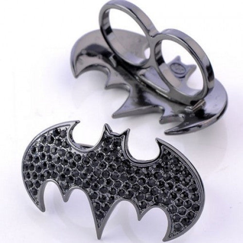 Rhinestone Charm Alloy Bat Double Finger Ring