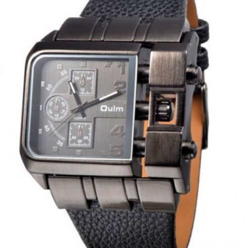 Wide Leather Strap Rectangle Watch